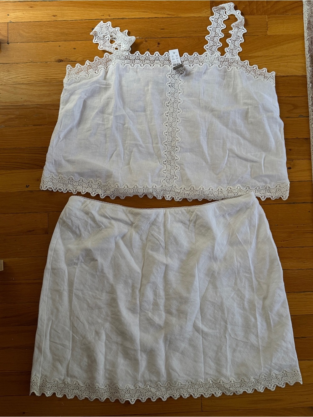 J. Crew White Linen Set Lace-Hem Tank & Skirt